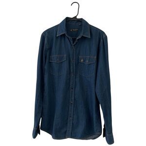 MACSON shirt Men's Medium Blue Denim Chambray Button-up Made In‎ Spain READ